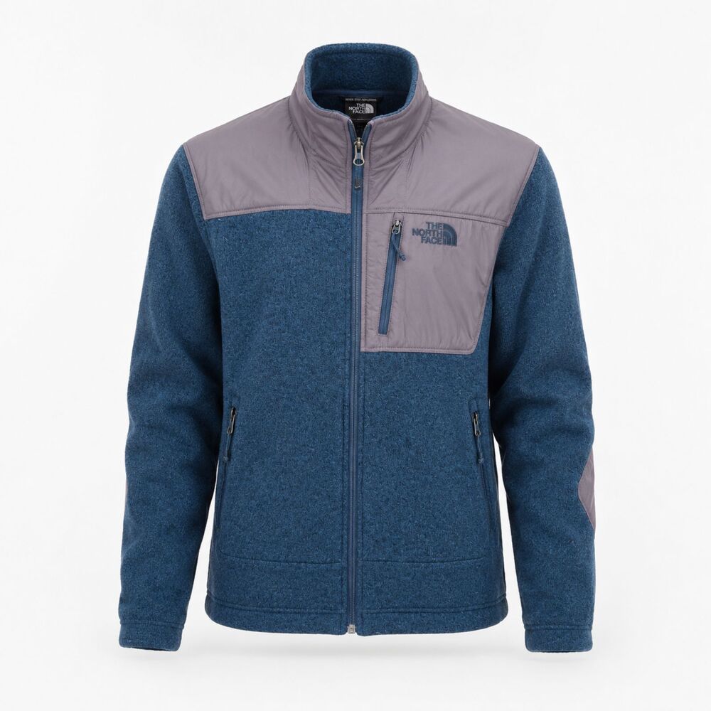 The North Face Mens Lightweight Fleece Jacket Medium M Gray Turquoise Full Zip